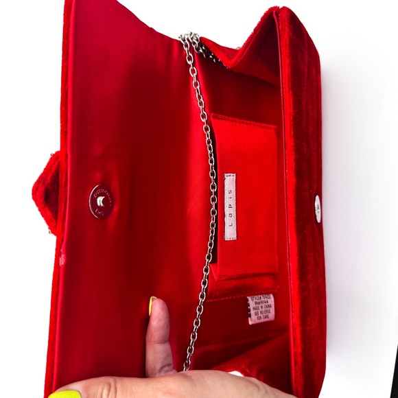 Red Velvet Clutch Lapis Purse w/ Optional Strap Rhinestone Accent - Picture 6 of 11